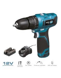 Kit maletín taladro percutor 12 v con accesorios, bateria y cargador