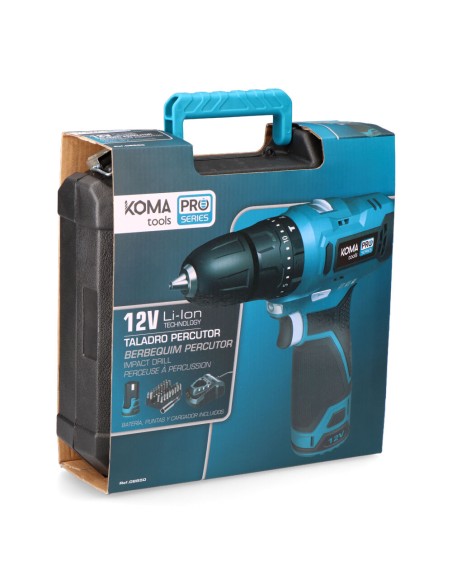 Kit maletín taladro percutor 12 v con accesorios, bateria y cargador