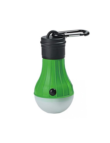 Linterna bombilla led con mosqueton 2 posiciones verde + 3 pilas aaa incluidas