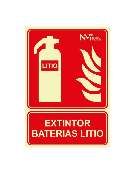 Cartel de extinción "extintor" de baterias de litio clase b (0,7 mm) 210 x 300 mm