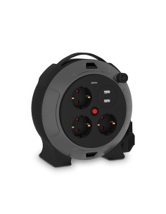 Enrollacables con 2 usb a, 3 tomas 2p+tt schuko, 16 a, 230 v~, h05vv-f 3 g 1,5 mm², 5 m, negro/gris
