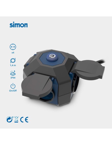 Prolongador expert 4 tomas con tapa ip44 h07rn-f 3 g 1,5 mm² 16 a 230v~ 1,4 m negro/azul