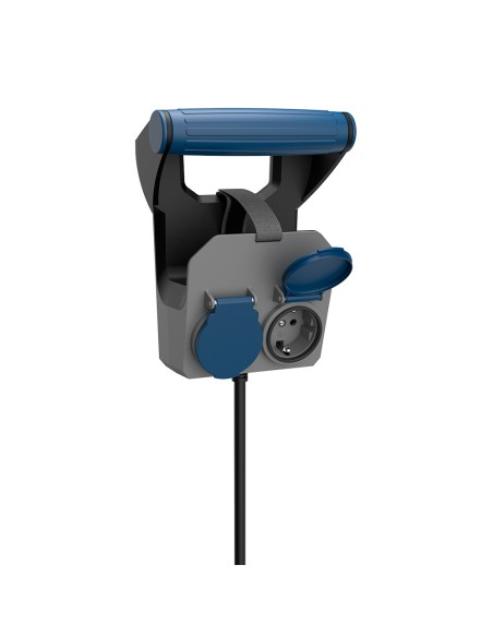 Prolongador expert de pared 2 tomas con tapa ip44 h05rr-f 4 g 1,5 mm² 16 a 230 v~ 10 m negro/gris/azul