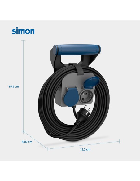 Prolongador expert de pared 2 tomas con tapa ip44 h05rr-f 4 g 1,5 mm² 16 a 230 v~ 10 m negro/gris/azul