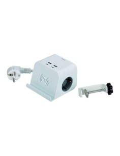 Base combiflat 2 tomas schuko 16a 250 v ~ + 2 usb a + 2 usb c + carga inalámbrica con soporte y fijación blanca 2