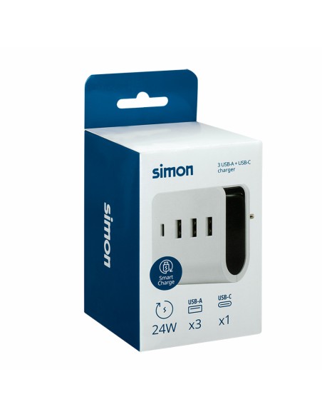 Adaptador 3 usb a + 1 usb c 16 a con soporte para smartphone