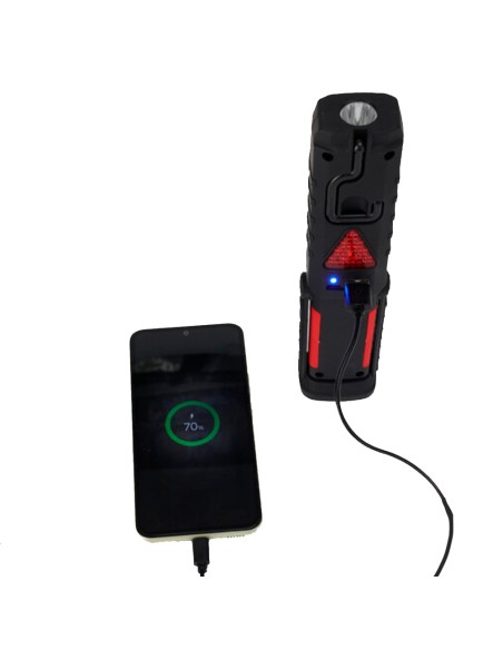 Linterna led de trabajo recargable doble funcion con gancho + imán, negra, 50 x 35 x 215 mm