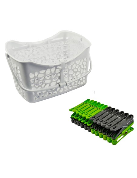 Cesto rigido con 24 pinzas 19 x 14,5 x 11 cm