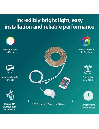 Tira led rgb con mando ip20, 5 m