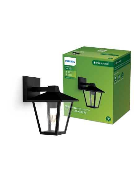 Aplique exterior kinno e27 25 w sin bombilla, color negro, luz hacia abajo