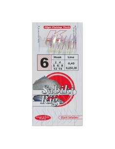 Bajo de 6 anzuelos montados con piel irisada, cabezal fosfor y torniquete