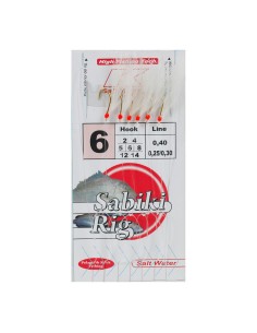 Bajo de 6 anzuelos montados con pluma, tinsel y torniquete