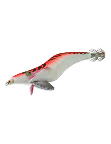 Señuelo artificial especial para la pesca del calamar y la sepia 135 mm color rojo barriga blanca