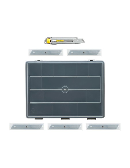 Cúter metálico 18 mm + 50 cuchillas + organizador - pack interlock®