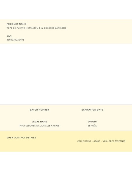 Tope de puerta metal ø7 x 8 cm colores variados