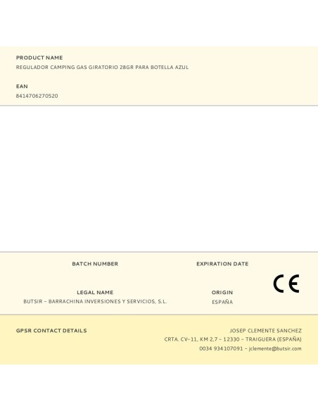 Regulador camping gas giratorio 28gr para botella azul