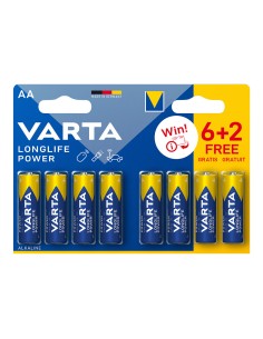 Pack 10 blisters 6+2 pilas aa longlife power varta 2