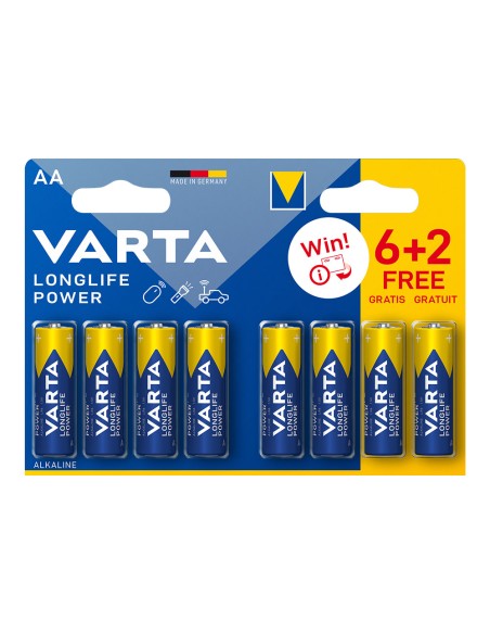 Pack 10 blisters 6+2 pilas aa longlife power varta