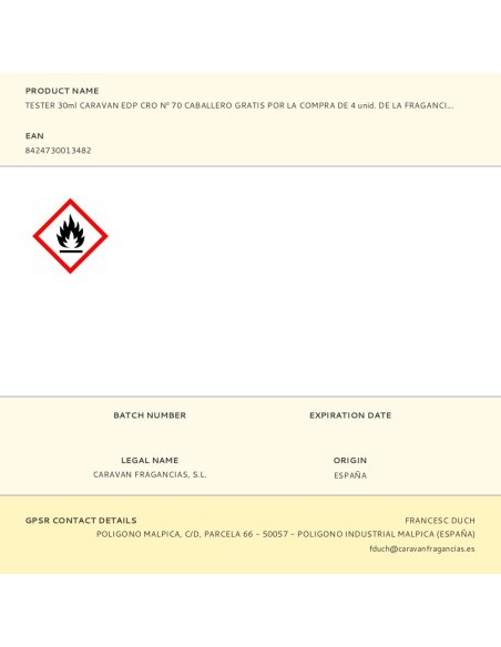 Tester 30ml caravan edp cro nº 70 caballero gratis por la compra de 4 unid. de la fragancia correspondiente al tester