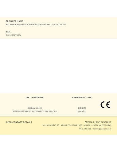 Pulsador superficie blanco serie mural, 74 x 72...
