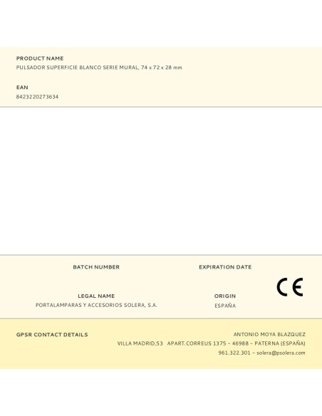 Pulsador superficie blanco serie mural, 74 x 72 x 28 mm