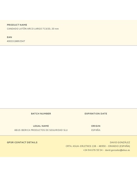 Candado latón arco largo 713/20, 20 mm