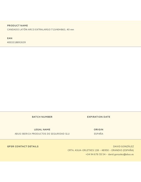 Candado latón arco extralargo 713/40hb63, 40 mm