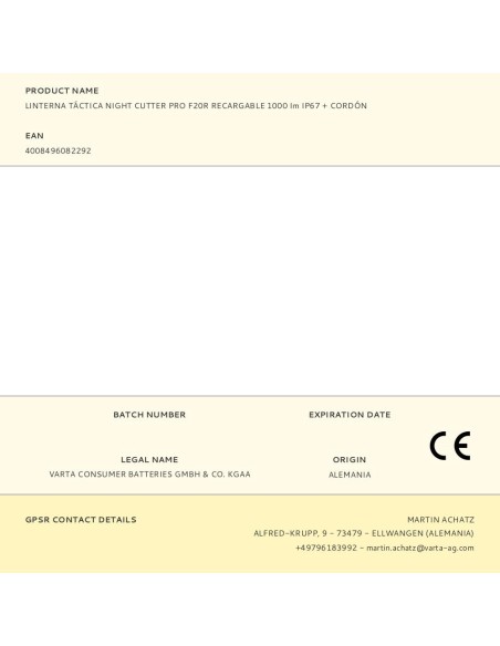 Linterna táctica night cutter pro f20r recargable 1000 im ip67 + cordón