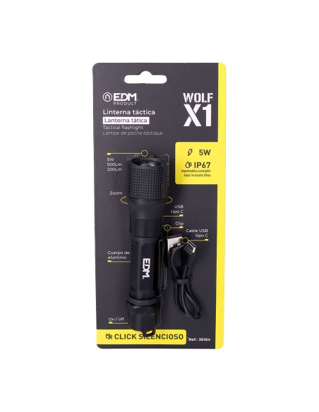 Linterna led táctica wolf x1 recargable 550 lm / 200 lm ip67 ø3,2 x 13,9 cm