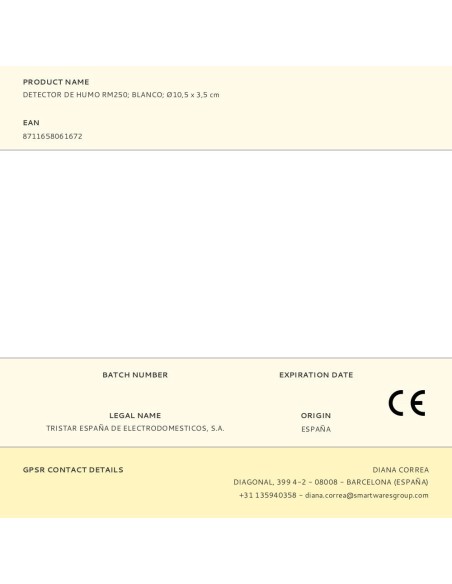 Detector de humo rm250 blanco ø10,5 x 3,5 cm