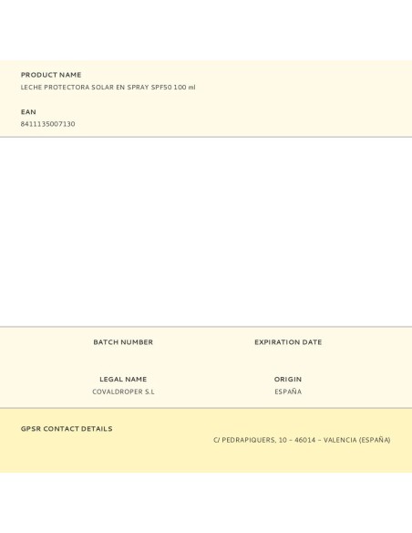 Leche protectora solar en spray spf50 100 ml