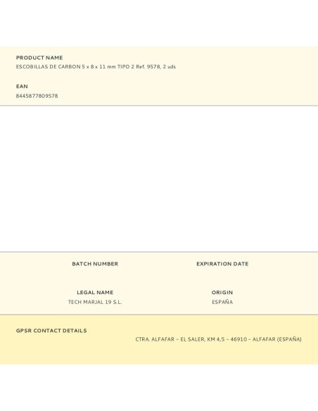 Escobillas de carbon 5 x 8 x 11 mm tipo 2 ref. 9578, 2 uds