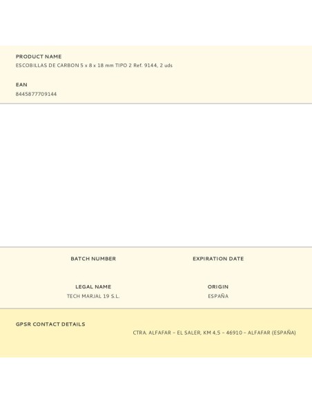 Escobillas de carbon 5 x 8 x 18 mm tipo 2 ref. 9144, 2 uds