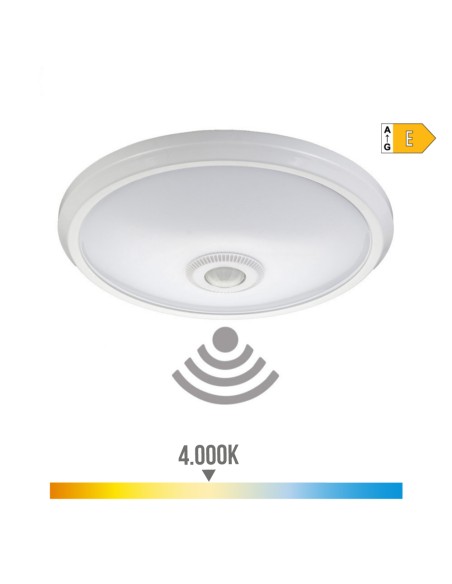 Aplique de superficie led con sensor ip20 15 w 4000 k luz dia ø29 x 6 cm