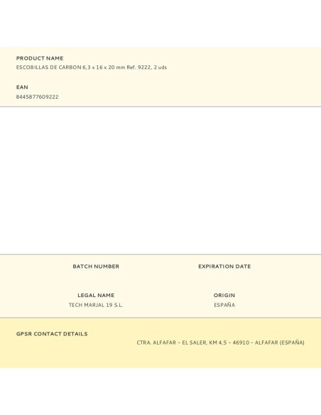 Escobillas de carbon 6,3 x 16 x 20 mm ref. 9222, 2 uds