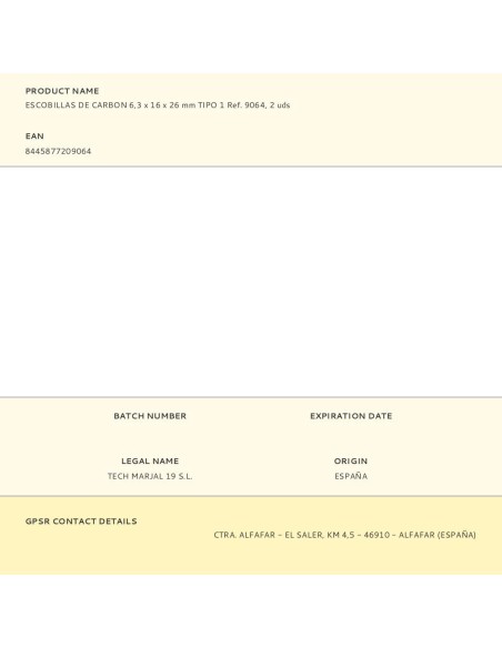 Escobillas de carbon 6,3 x 16 x 26 mm tipo 1 ref. 9064, 2 uds