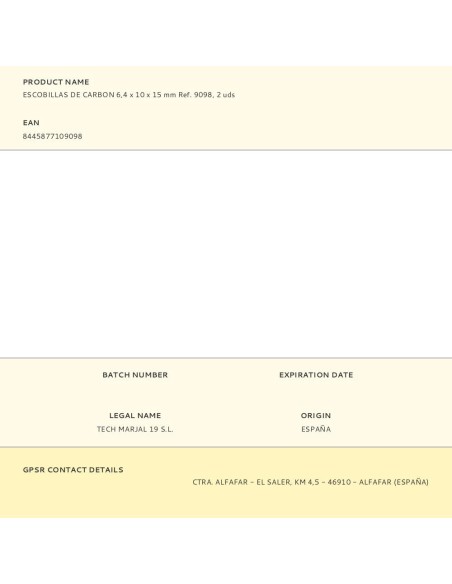 Escobillas de carbon 6,4 x 10 x 15 mm ref. 9098, 2 uds
