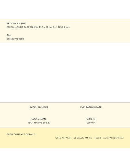Escobillas de carbon 6,5 x 13,5 x 27 mm ref. 9250, 2 uds