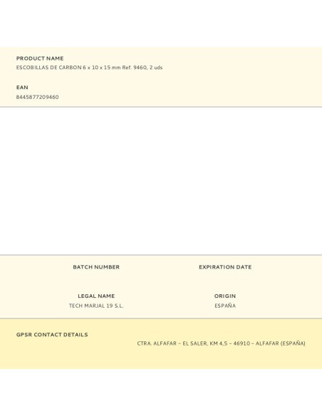 Escobillas de carbon 6 x 10 x 15 mm ref. 9460, 2 uds