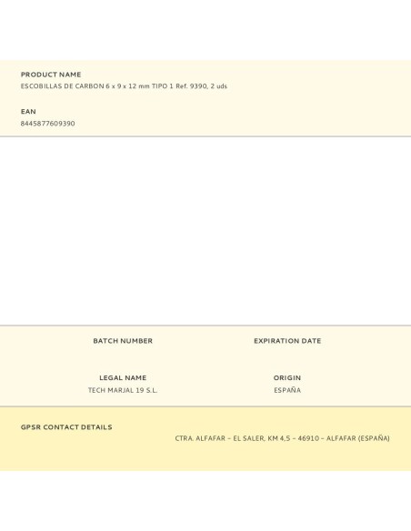 Escobillas de carbon 6 x 9 x 12 mm tipo 1 ref. 9390, 2 uds