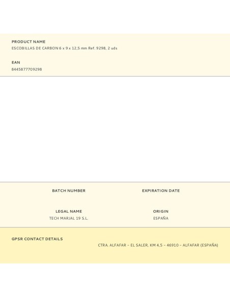 Escobillas de carbon 6 x 9 x 12,5 mm ref. 9298, 2 uds
