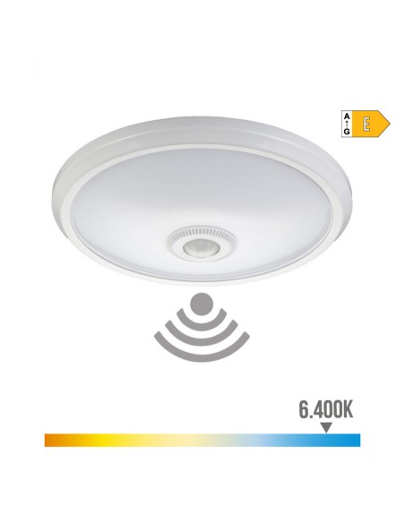 Aplique de superficie led con sensor crepuscular y luz de emergencia ip20 16 w 96 leds 6400 k luz fria ø29 x 6 cm