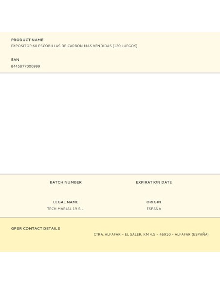 Expositor 60 escobillas de carbon mas vendidas (120 juegos)