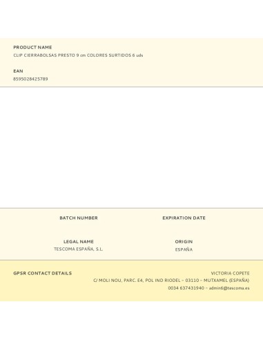 Clip cierrabolsas presto 9 cm colores surtidos...