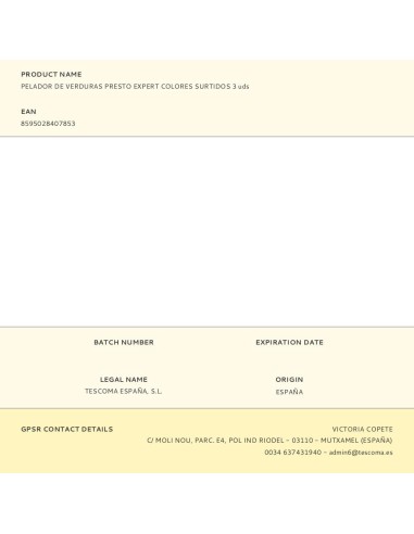 Pelador de verduras presto expert colores...