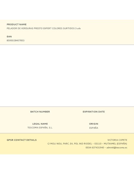 Pelador de verduras presto expert colores surtidos 3 uds