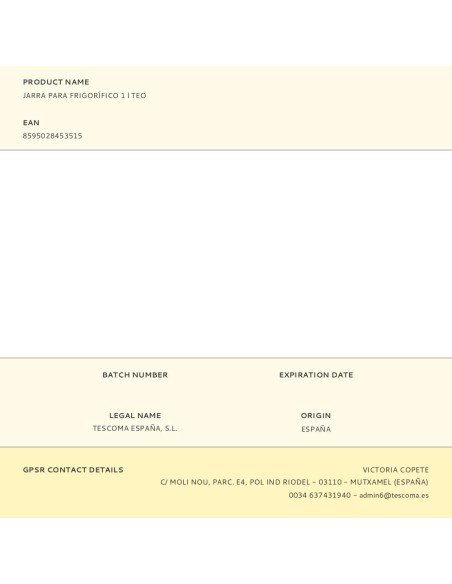 Jarra de vidrio borosilicato teo apta para frigorífico 1 l