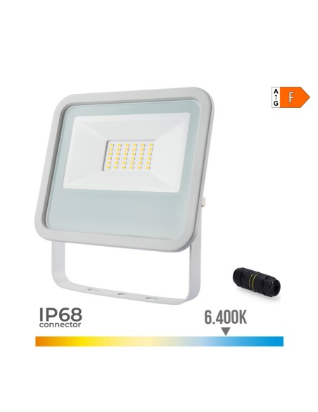 Foco proyector led blanco 30w 2370 lm 6400k luz fria 15,8 x 2,9 x 13,5 cm