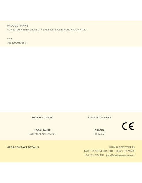 Conector hembra rj45 utp cat.6 keystone, punch-down 180°