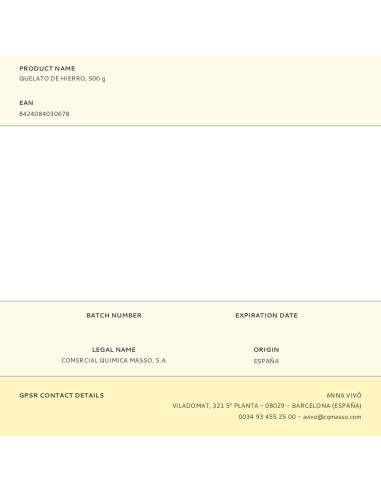 Quelato de hierro, 500 g